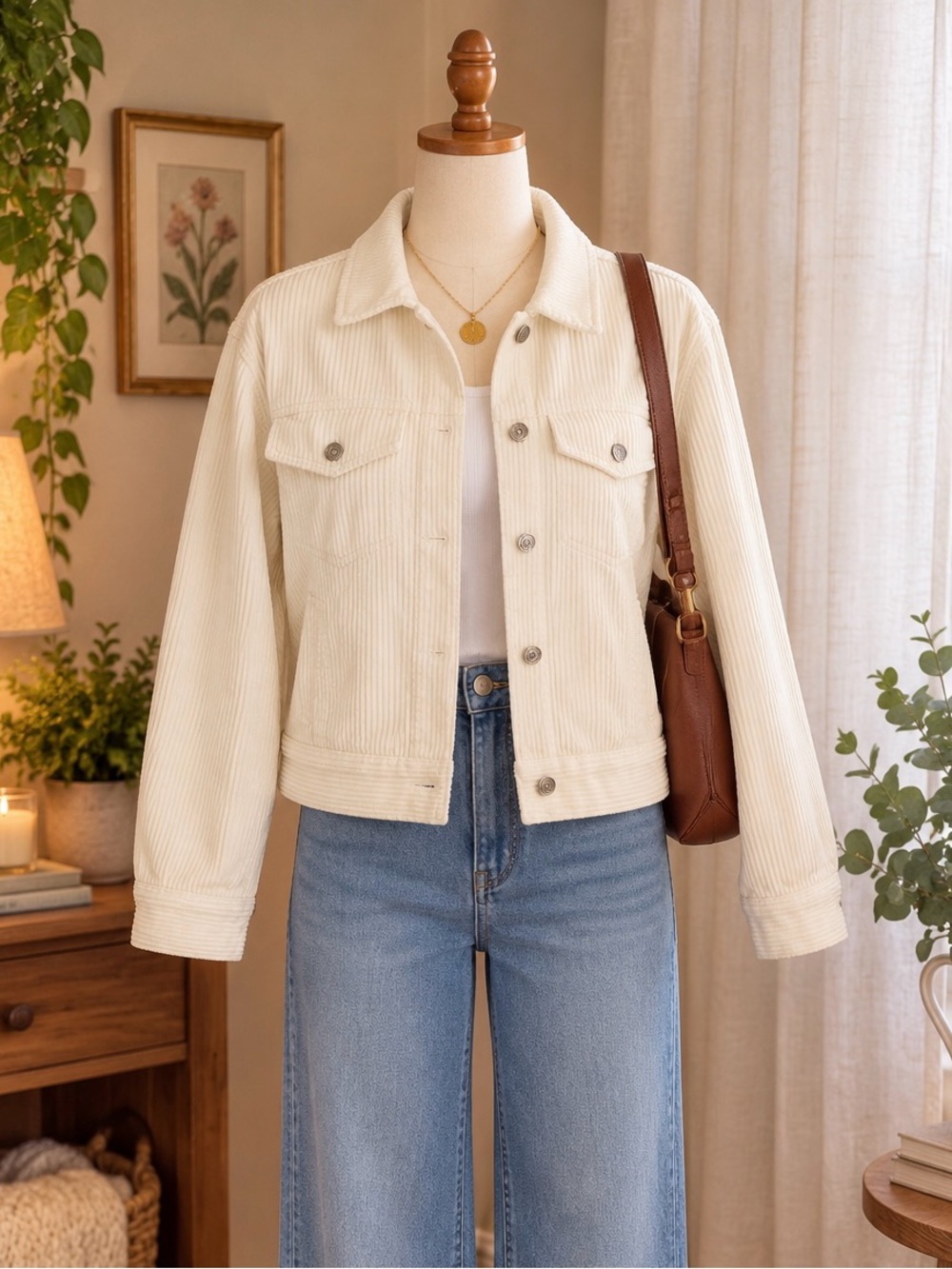 Abercrombie & Fitch Cream Corduroy Jean Jacket